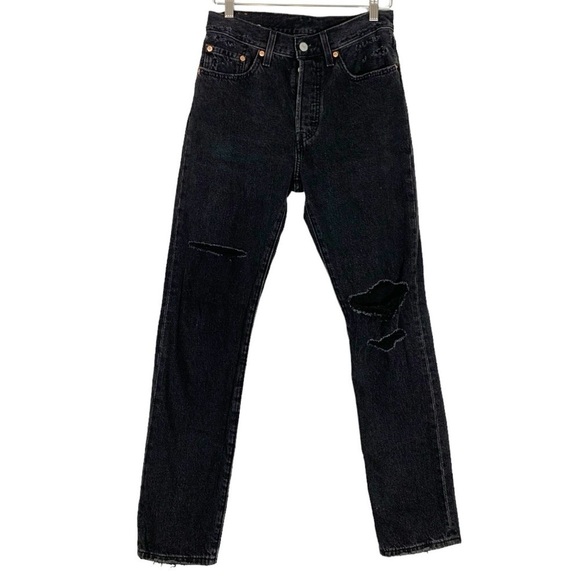 LEVI'S 501 High Waist Distressed Straight leg Jeans Size 26 - Picture 1 of 11